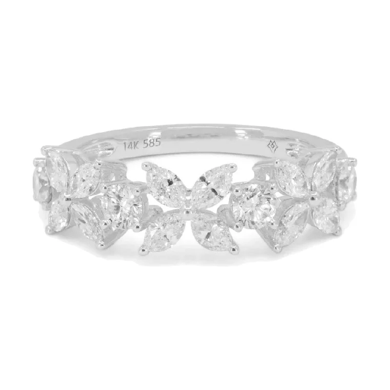 Modern Diamond Ring-14K White Gold Diamond Floral Band