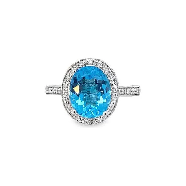 Colorful Gemstone Ring-10K White Gold Blue Topaz & Diamond Halo Ring