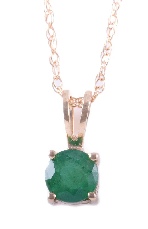 Fashion Pendant Necklace-14K Yellow Gold 5mm Emerald Solitaire Necklace