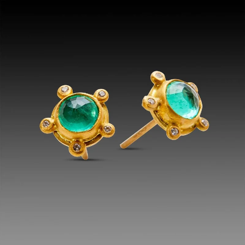 Long Dangling Earrings-Emerald Stud Earrings with Diamonds