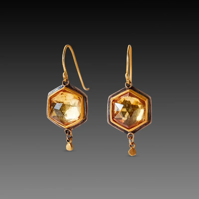 Vintage Pearl Drop Earrings-Citrine Hexagon Earrings