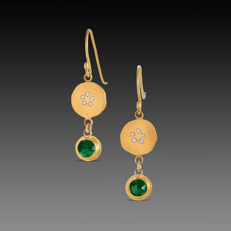 Gold and Pearl Earrings-Emerald Earrings with Diamond Circles