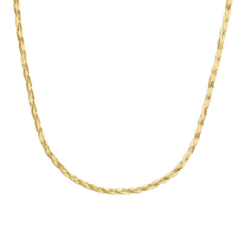 Bead Chain Necklace-Braided Herringbone Necklace | 10k Gold