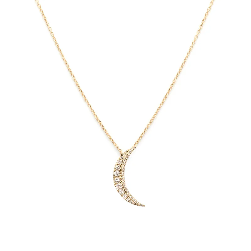 Opal Chain Necklace-Pave Crescent Necklace | Diamond & 14K Gold