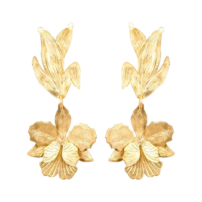 Fancy Gold Earrings-Gold Laelia Orchid Earrings