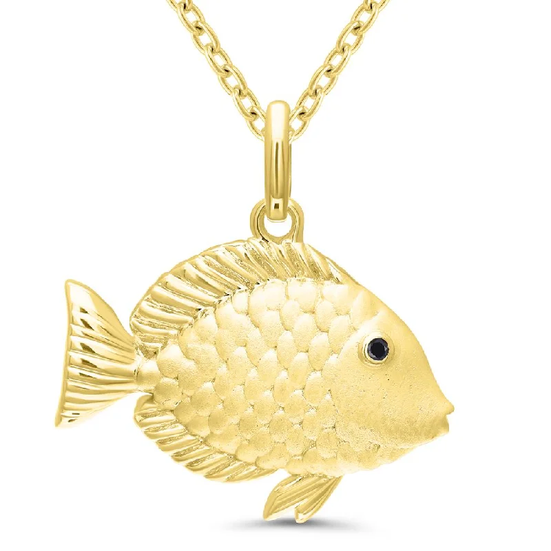 Designer Silver Necklace-Yellow Gold Plated Black Diamond Fish Necklace