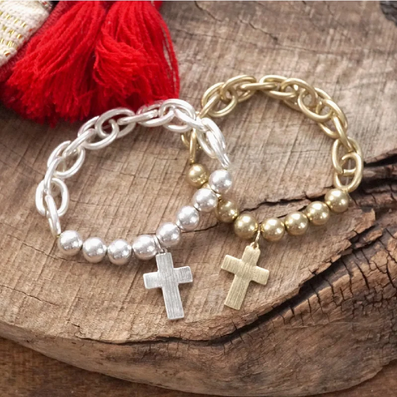 Men's Chunky Bracelet-Stay Faithful Chain & Bead Cross Bracelet