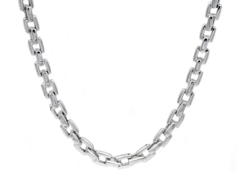 Wedding Necklace for Bridesmaids-Mens Stainless Steel Square Link Chain Necklace