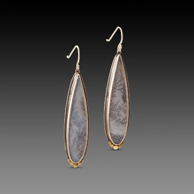 Handmade Crystal Earrings-Dendritic Agate Teardrop Earrings