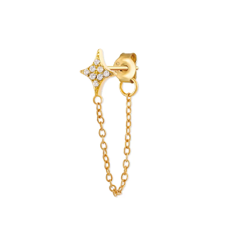 Diamond Embedded Star Hanging Earrings-Gold