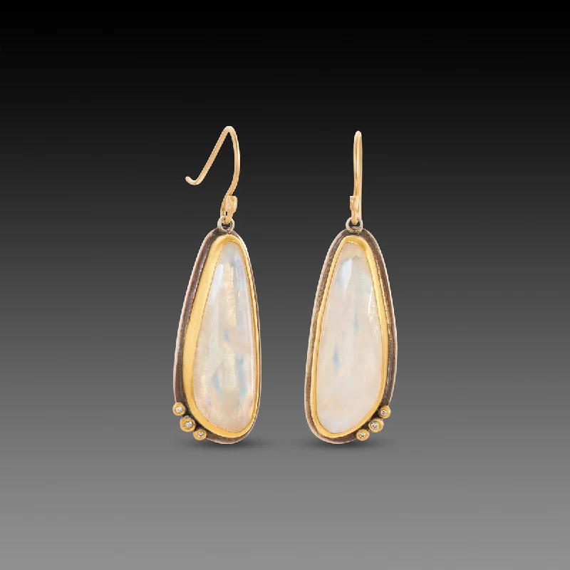 Silver Earrings with Pearls-Moonstone Earrings with Diamonds