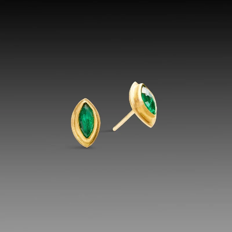 Gold Clip-On Earrings-Marquise Emerald Stud Earrings