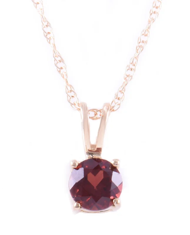 Bead Chain Necklace-14K Yellow Gold 5mm Garnet Solitaire Necklace