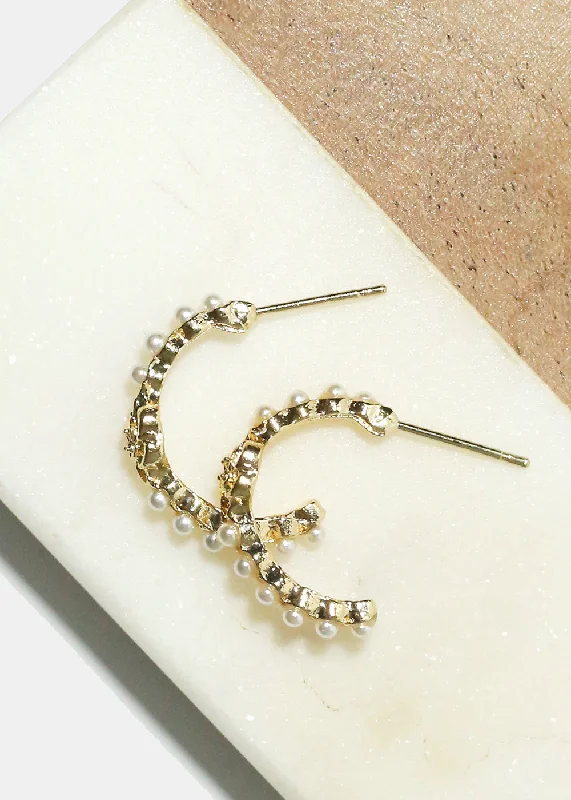 Elegant Gemstone Earrings-Pearl Half Hoop Earrings