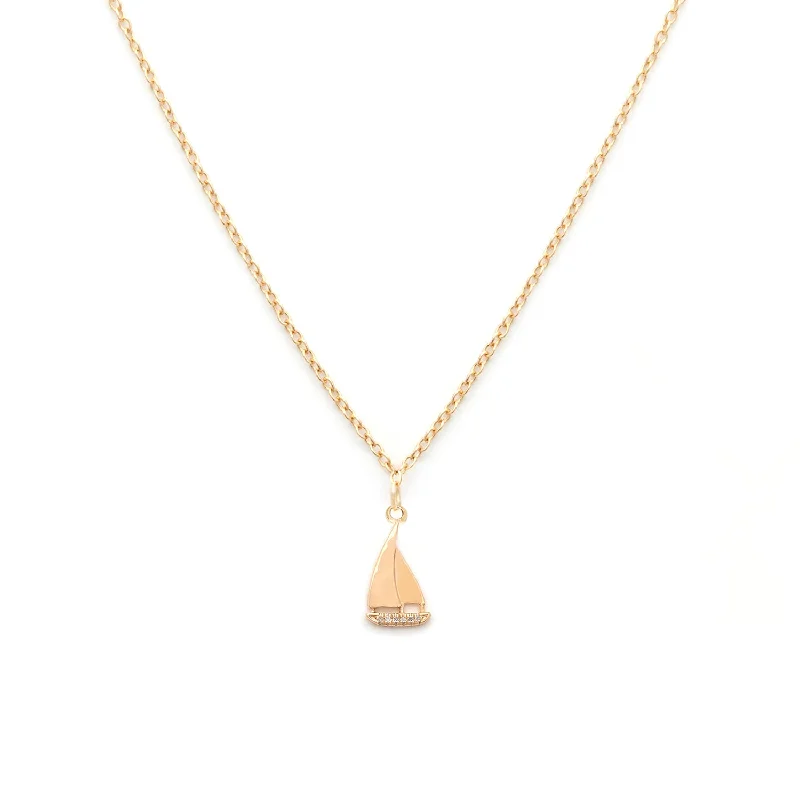 Handmade Gemstone Necklace-Sailboat Necklace | Gold & CZ