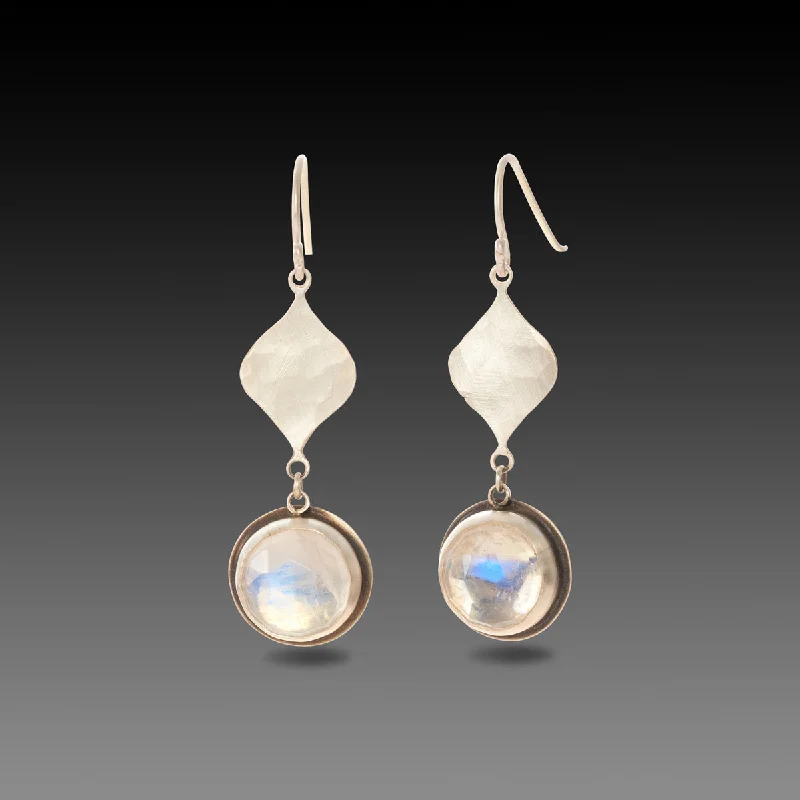 Multi-Layer Earrings-Moonstone and Hammered Silver Earrings