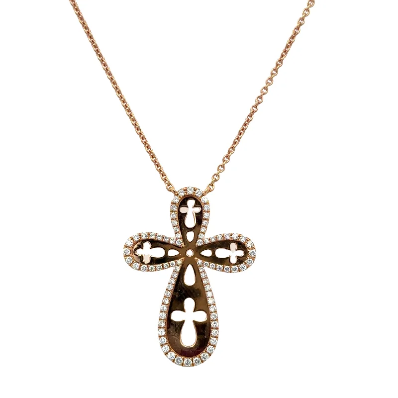 Silver Chain Necklace-Openwork Diamond Cross Necklace in 18k Rose Gold