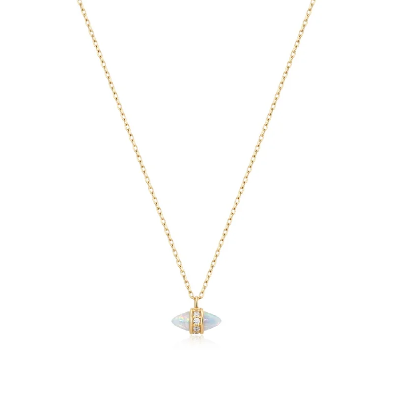 Butterfly Necklace for Women-14K Yellow Gold Opal & Lab Diamond Drop Necklace by Aurelie Gi