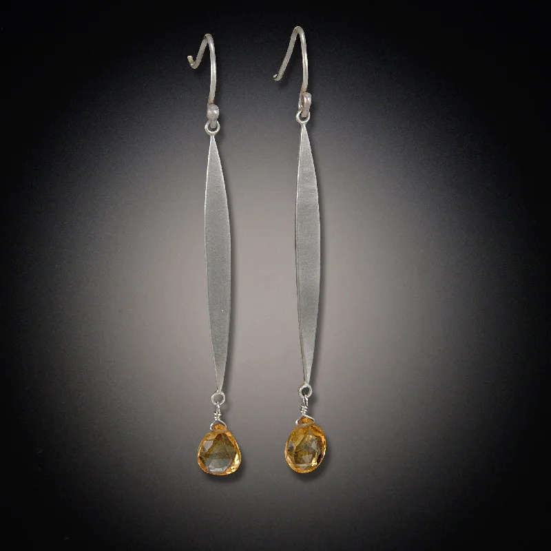 Luxury Diamond Earrings-Long Leaf Earrings with Gem Drops