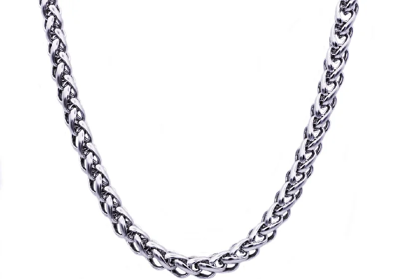 Silver Infinity Necklace-Mens 8mm Stainless Steel Wheat Link Chain Necklace