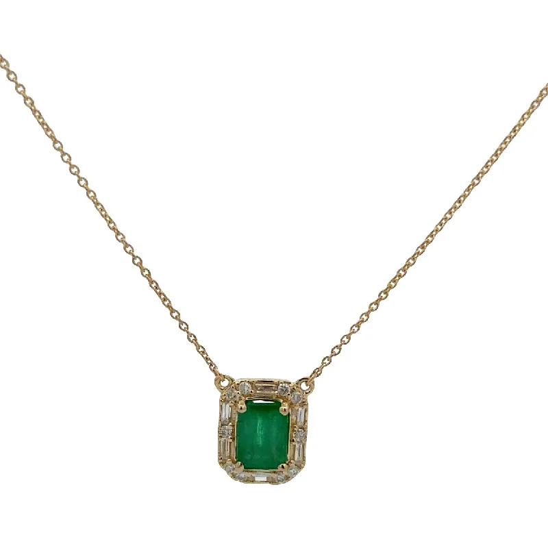 Wedding Necklace for Bride-Emerald and Diamond Necklace in Yellow Gold