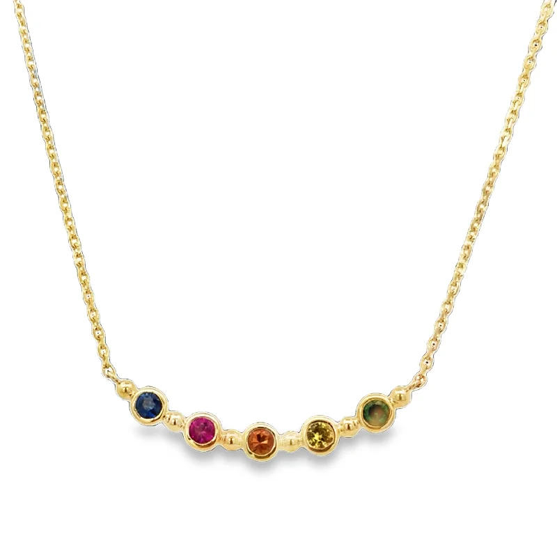 Custom Gold Necklace-Multicolored Sapphire Necklace in Yellow Gold