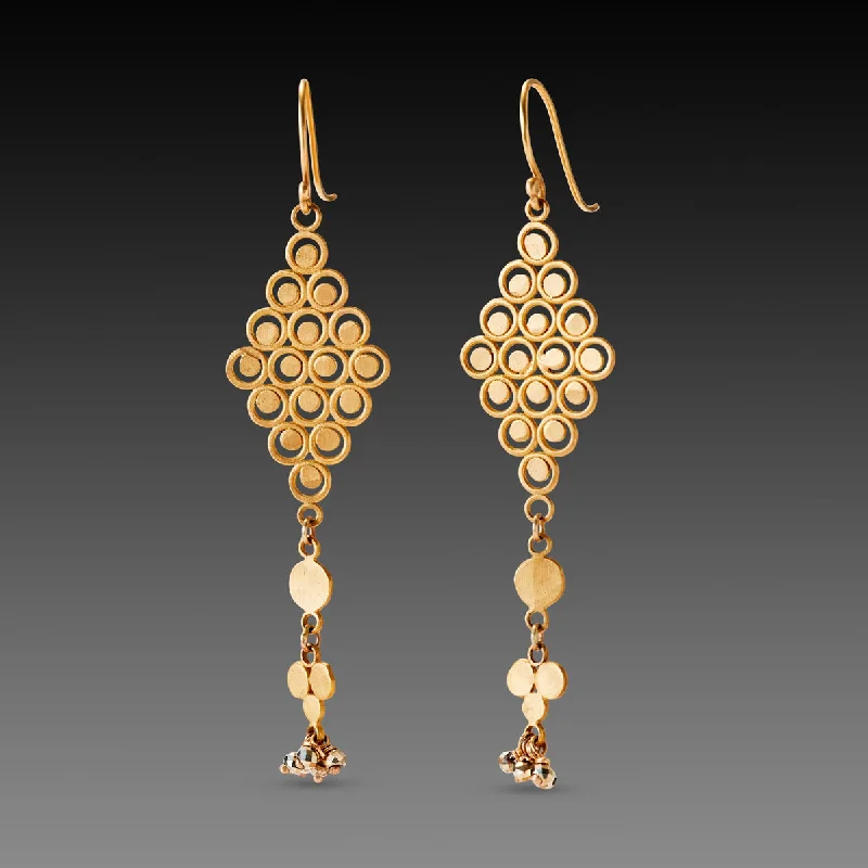 Vintage Gold Earrings-Gold Filigree Earrings with Trios