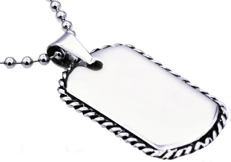 Designer Pendant Necklace-Mens Rope Border Stainless Steel Dog Tag Pendant Necklace