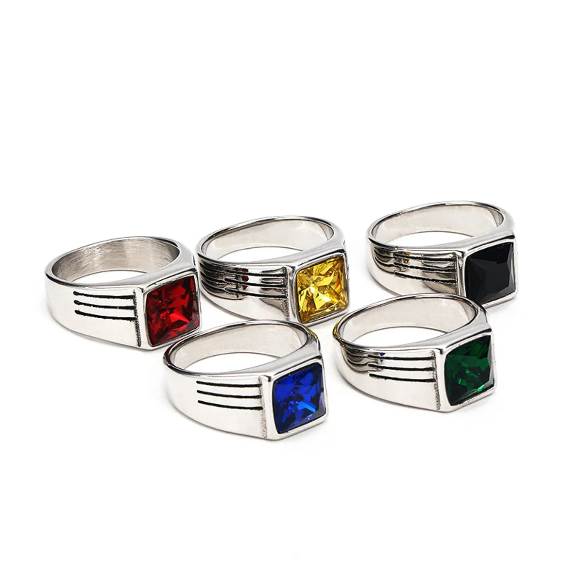 Personalized Birthstone Ring-Vintage Style Geometric Color Block Titanium Steel Plating Inlay Glass Unisex Rings