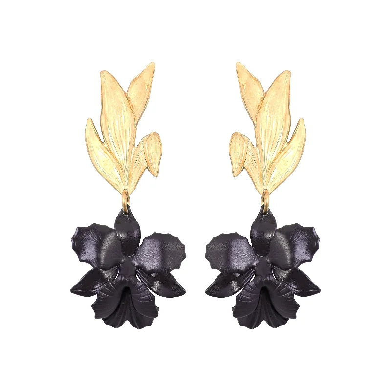 Gold Bead Earrings-Kalea Orchid Earrings