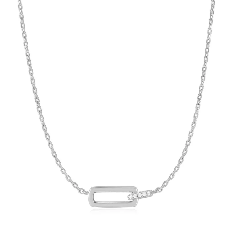 Dainty Gold Chain Necklace-Sterling Silver Cubic Zirconia Interlocking Paperclip Link Necklace by Ania Haie