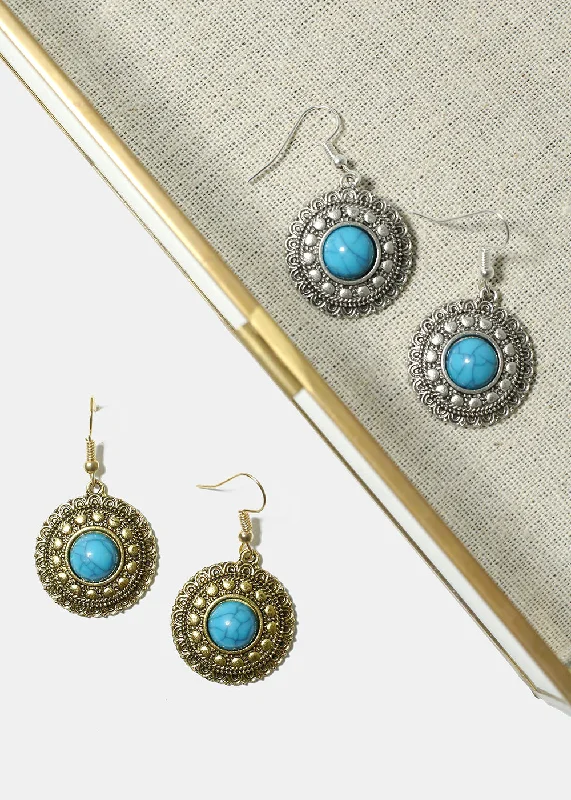 Bohemian Style Earrings-Circle Turquoise Earrings