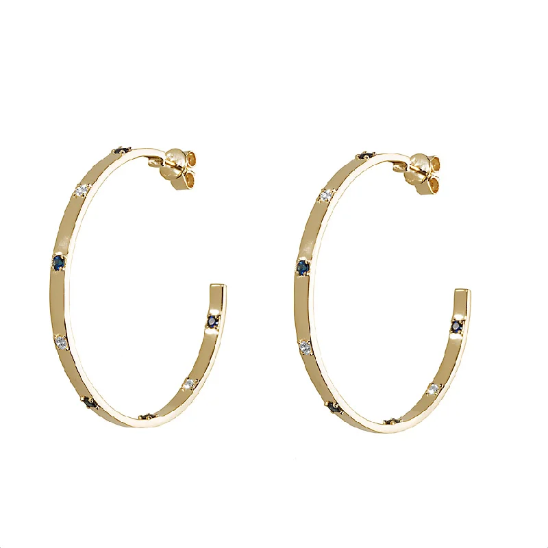 Simple Diamond Stud Earrings-Diamond & Blue Sapphire Ribbon Hoop Earrings