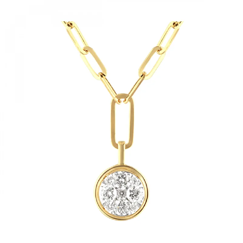 Stylish Gold Necklace-14K Two Tone Gold 0.36ctw Diamond Cluster Drop Necklace