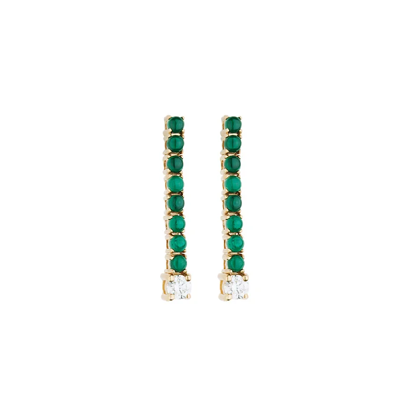 Silver Bead Drop Earrings-Malachite & Diamond Tennis Earring