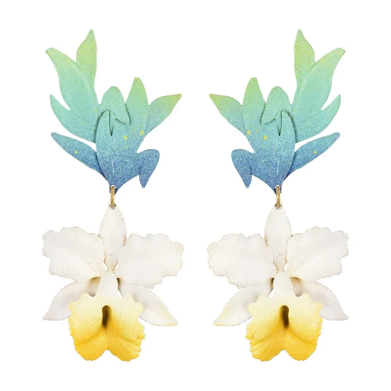 Gold Chain Earrings-Grand La'akea Orchid Earrings