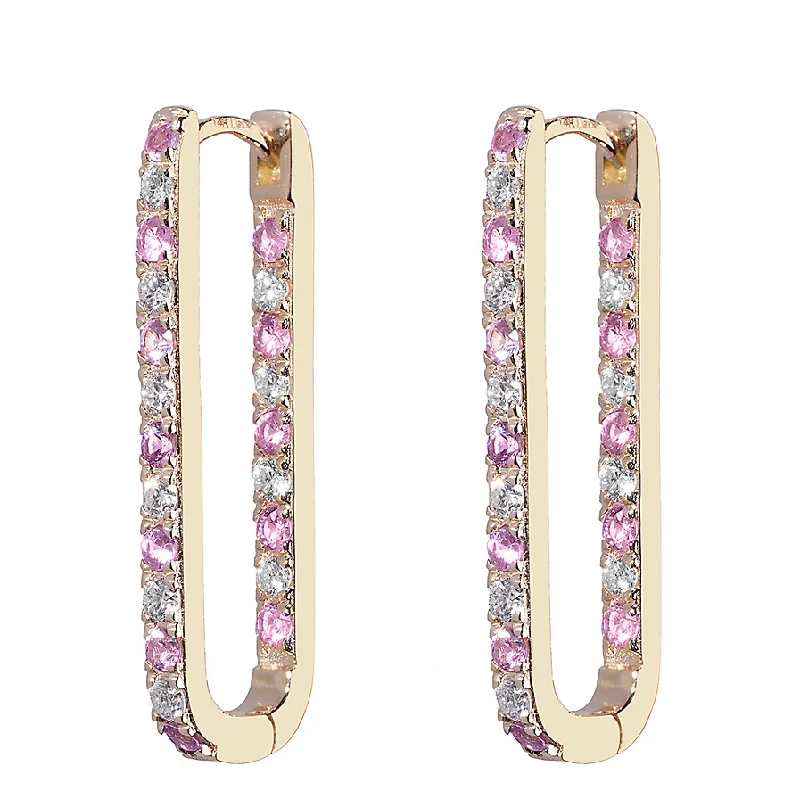 Fancy Drop Earrings-Diamond + Pink Sapphire Inside Out Large Paperclip Hoop Earring