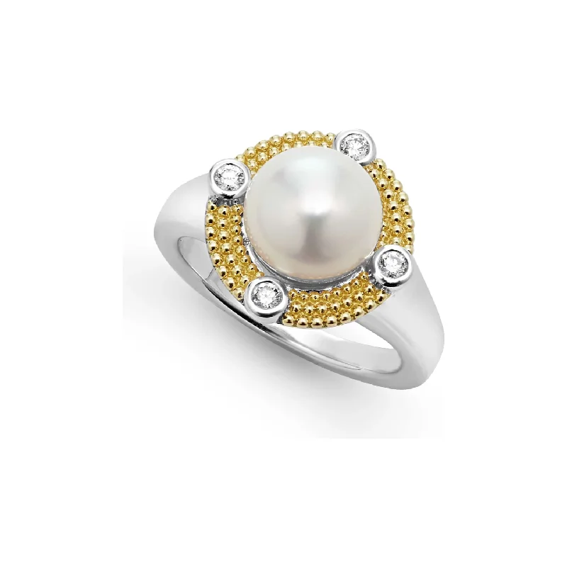 Men’s Engagement Ring-Lagos Sterling Silver and 18K Yellow Gold Luna Pearl & Diamond Ring