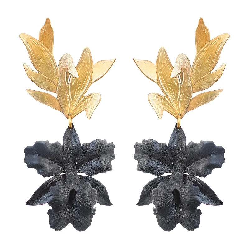 Statement Gold Earrings-Inaya Orchid Earrings