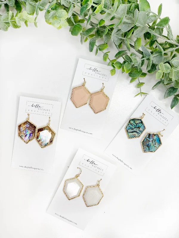 Geometric Drop Earrings-HEXAGON BEAD EARRING