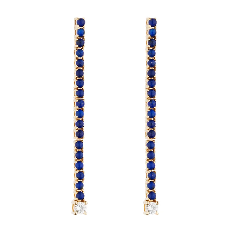 Floral Drop Earrings-Long Lapis & Diamond Tennis Earring