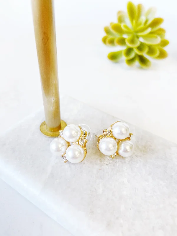 Gemstone Stud Earrings-Triple Threat Pearl Stud