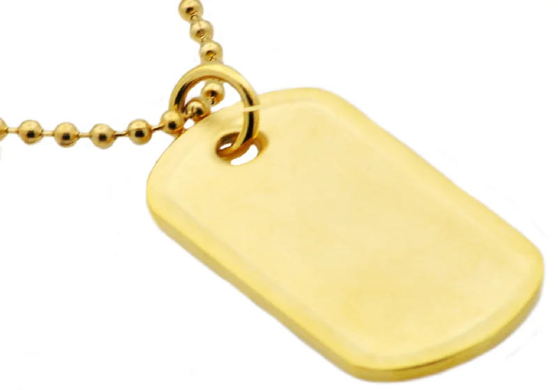 Diamond Solitaire Necklace-Mens Gold Stainless Steel Engravable Dog Tag  Pendant Necklace