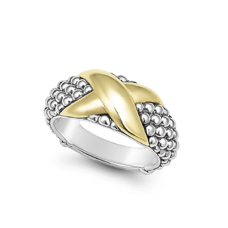 Women’s Custom Engagement Ring-Lagos Sterling Silver & 18K Yellow Gold Embrace X Caviar Ring