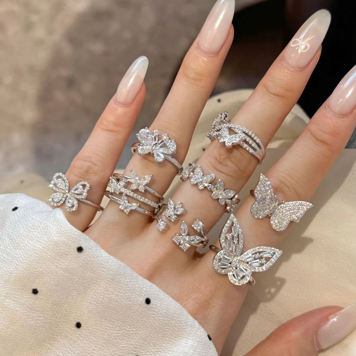 Luxury Cocktail Ring-Sterling Silver Zircon Butterfly Open Rings Rings