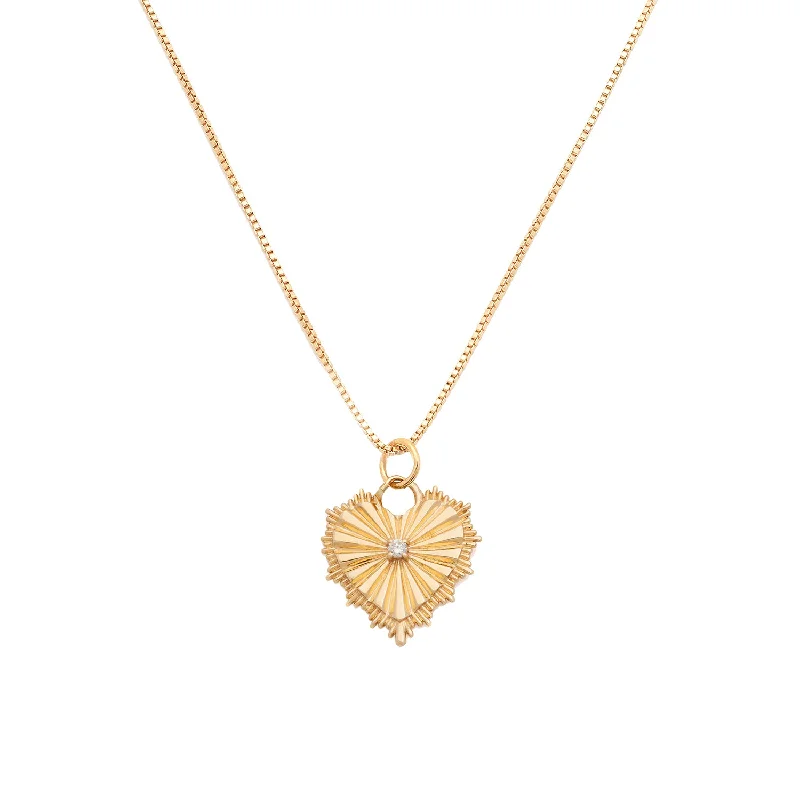 Pearl Chain Pendant Necklace-Radiating Heart Necklace | Gold & CZ