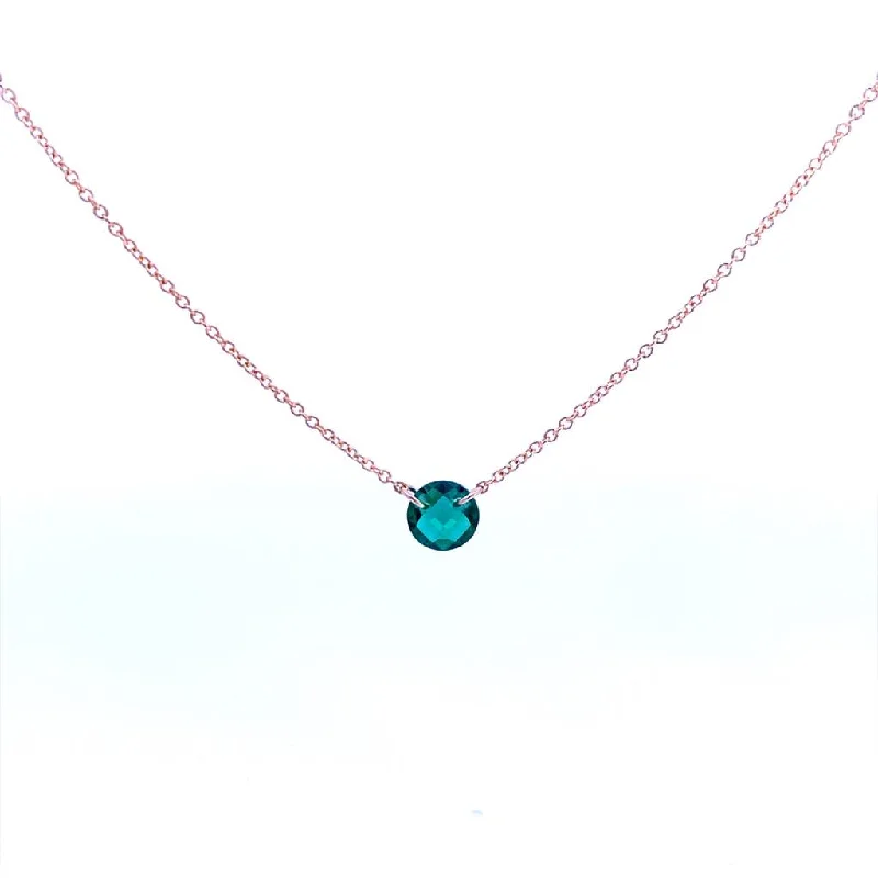 Designer Pendant Necklace-Gold Filled Round Lab Emerald Solitaire Necklace by Dee Berkley