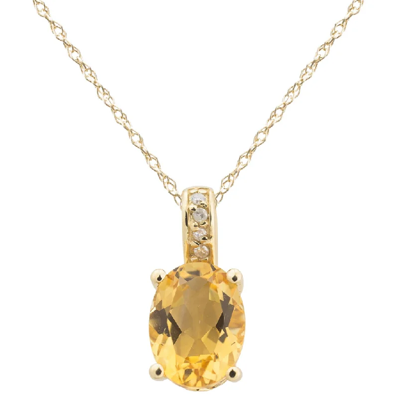 Black Crystal Necklace-14K Yellow Gold 1.21ctw Oval Citrine & Diamond Drop Necklace