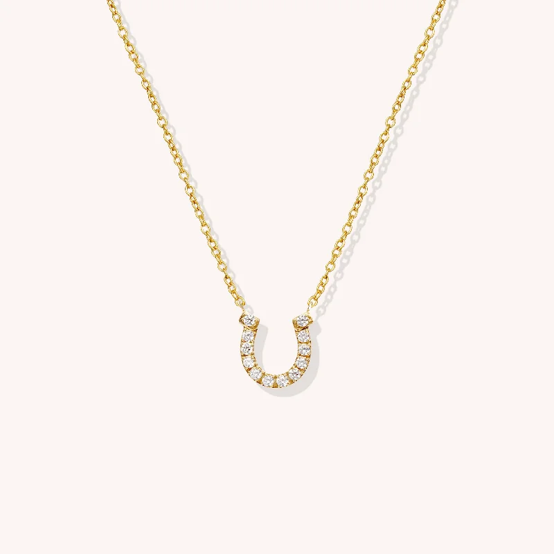 Gold Crystal Pendant Necklace-Horseshoe Pendant Necklace