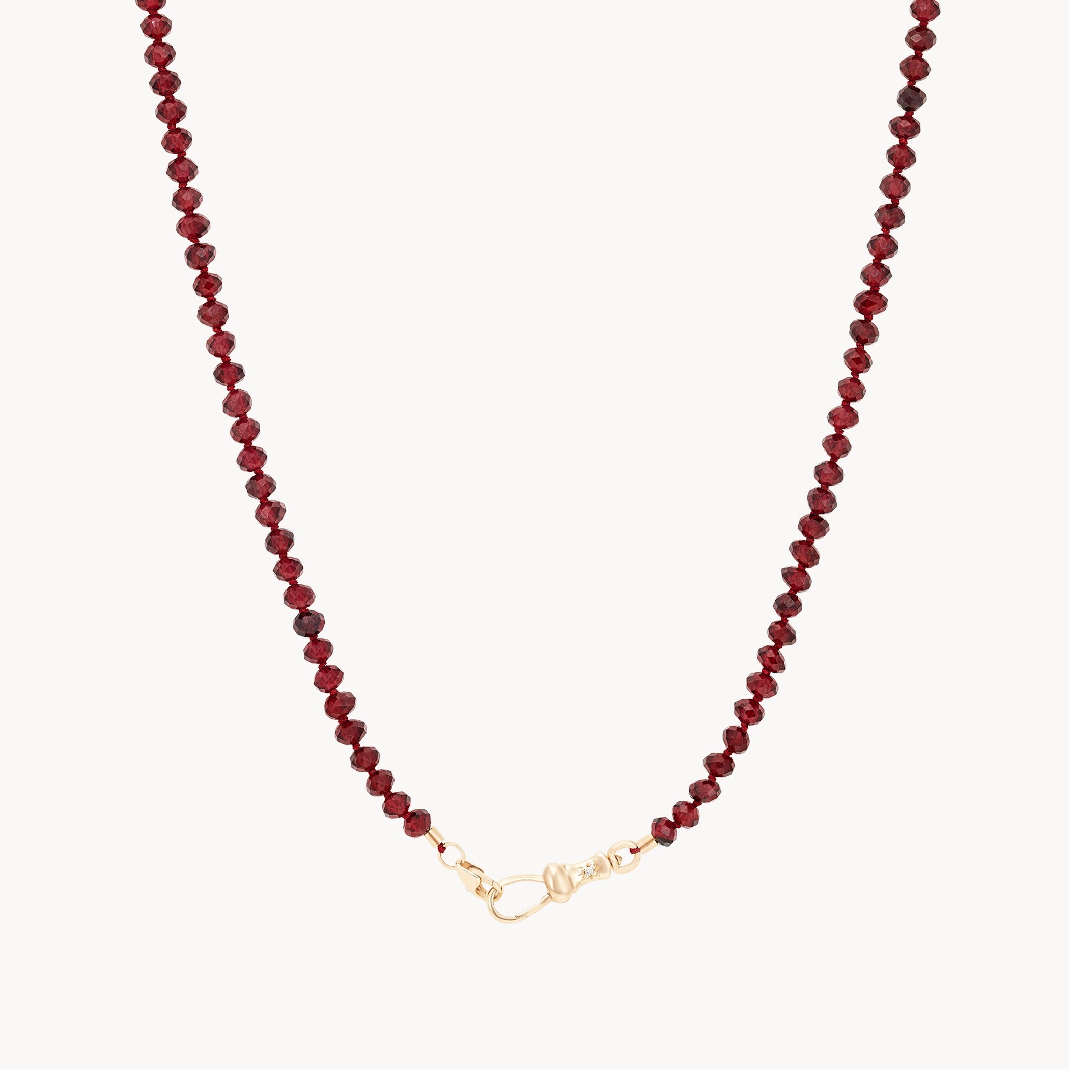 White Gold Necklace-red garnet beaded mood necklace - 10k yellow gold, garnet gemstones